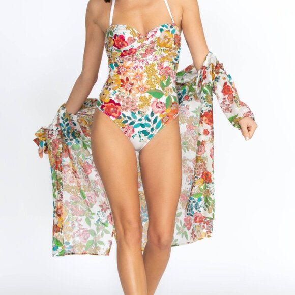 Johnny Was Twist Bra One-Piece Swimsuit Floral Print $218 CSW6822-D NWT - Picture 2 of 4